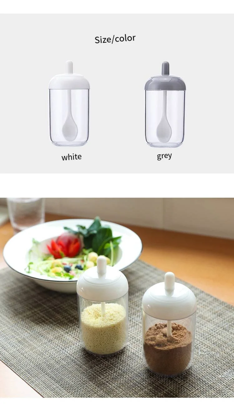 Simple new product kitchen round seasoning jar with spoon seasoning bottle pepper seasoning box Household salt shaker details