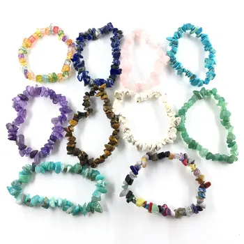 omen Colorful Natural Stone Crystal Gravel Bracelet 7 Chakra Healing Chips Strand Irregular Bead Bracelets