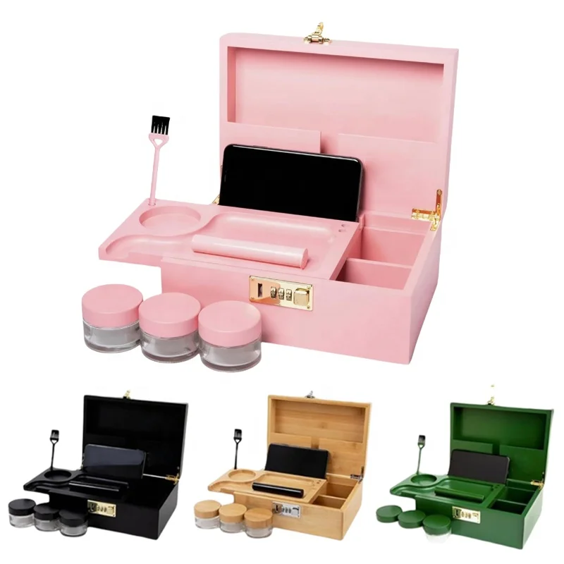 Decorative Removable Dividers  Large Wooden Stash Box With Rolling Tray