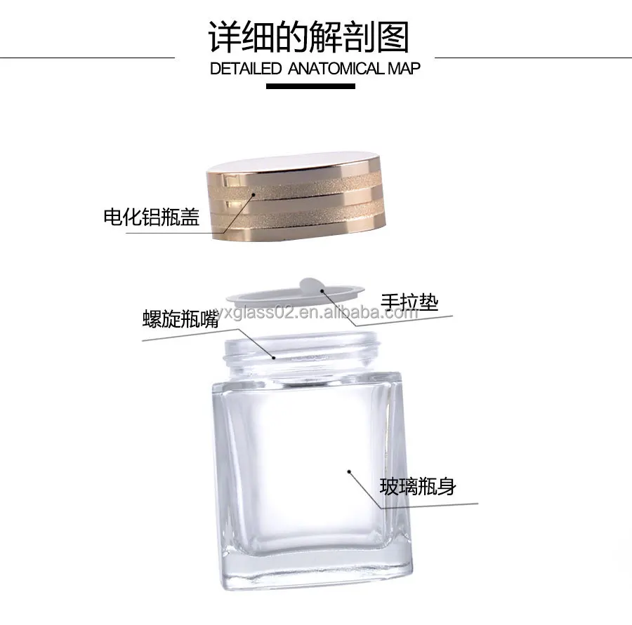 100g Hot sale luxury fashion square cream jar Body scrub new style cosmetic packaging glass container supplier