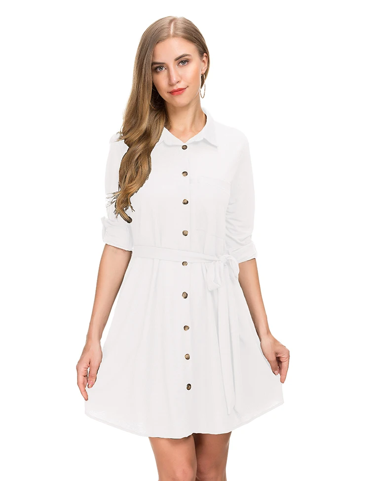 Buy oiry Women's Turn-Down Collar Shirt Dress Ladies Fashion Half