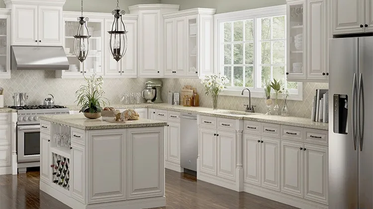 Classic White Natural Solid Wood Modular Kitchen Cabinets Furniture ...