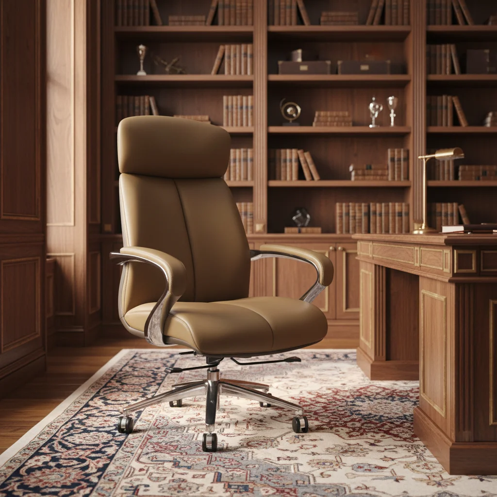 Leather Modern Alloy Decorative Luxury Executive Chair Dual Plywood Core Adjustable Height Swivel Base Corporate Status Symbol 3