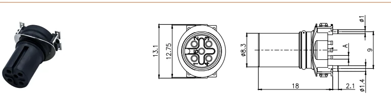 PVC Female SMD Socket M12 Waterproof Connector PCB Type 4 Pin IP67