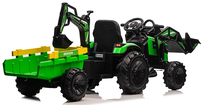 Hikole Tractor de paseo con remolque, tractor eléctrico para niños con  control remoto, remolque desmontable, 11 faros LED, motores duales de 30 W