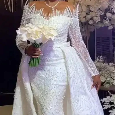 S8702F    Classic  With Tube Top Mesh Sexy Lace Decoration Chapel Train Wrap Style ODM Supply Elegant Banquet Evening Dress