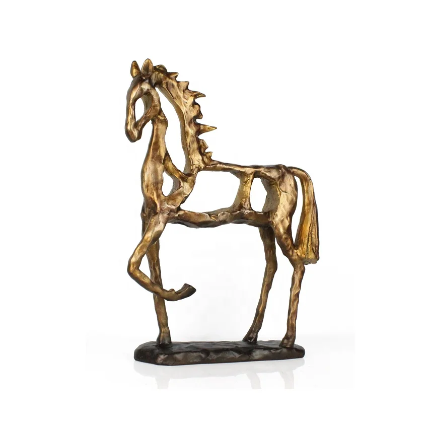 Venda quente elegante processo de resina decorativo ouro cavalo oco decoração para casa