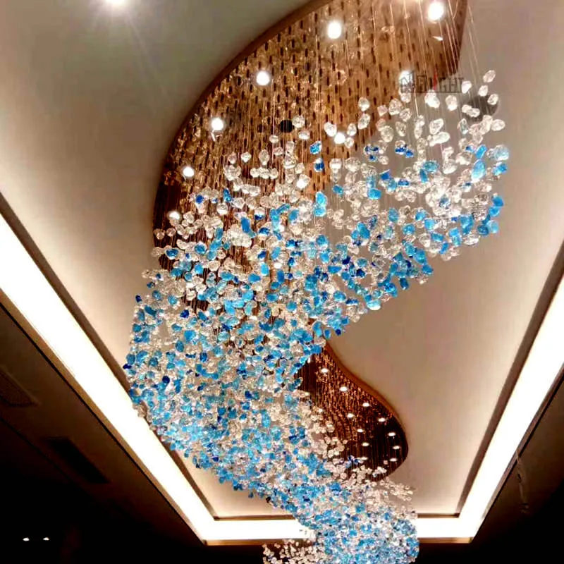 Custom Hotel Glass Decorative Stones Ceiling LED light chandelier  for large sand table sales department pendant lamp