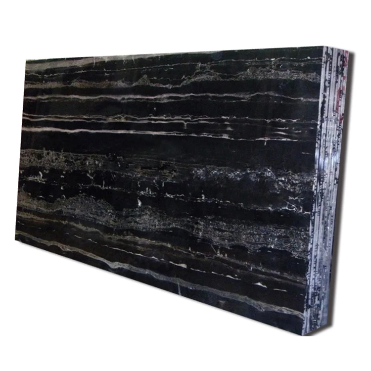 Polished natural stone tiles Chinese  black marble with sliver vein price for decoration
