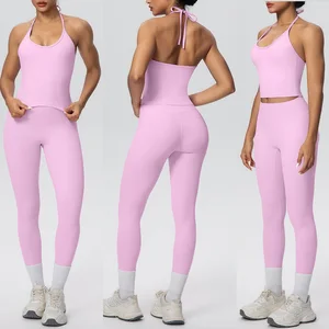 Women's Halter Neck Gym Fitness Sports Bra 2 Piece Set High Elastic Breathable Yoga Leggings Sets