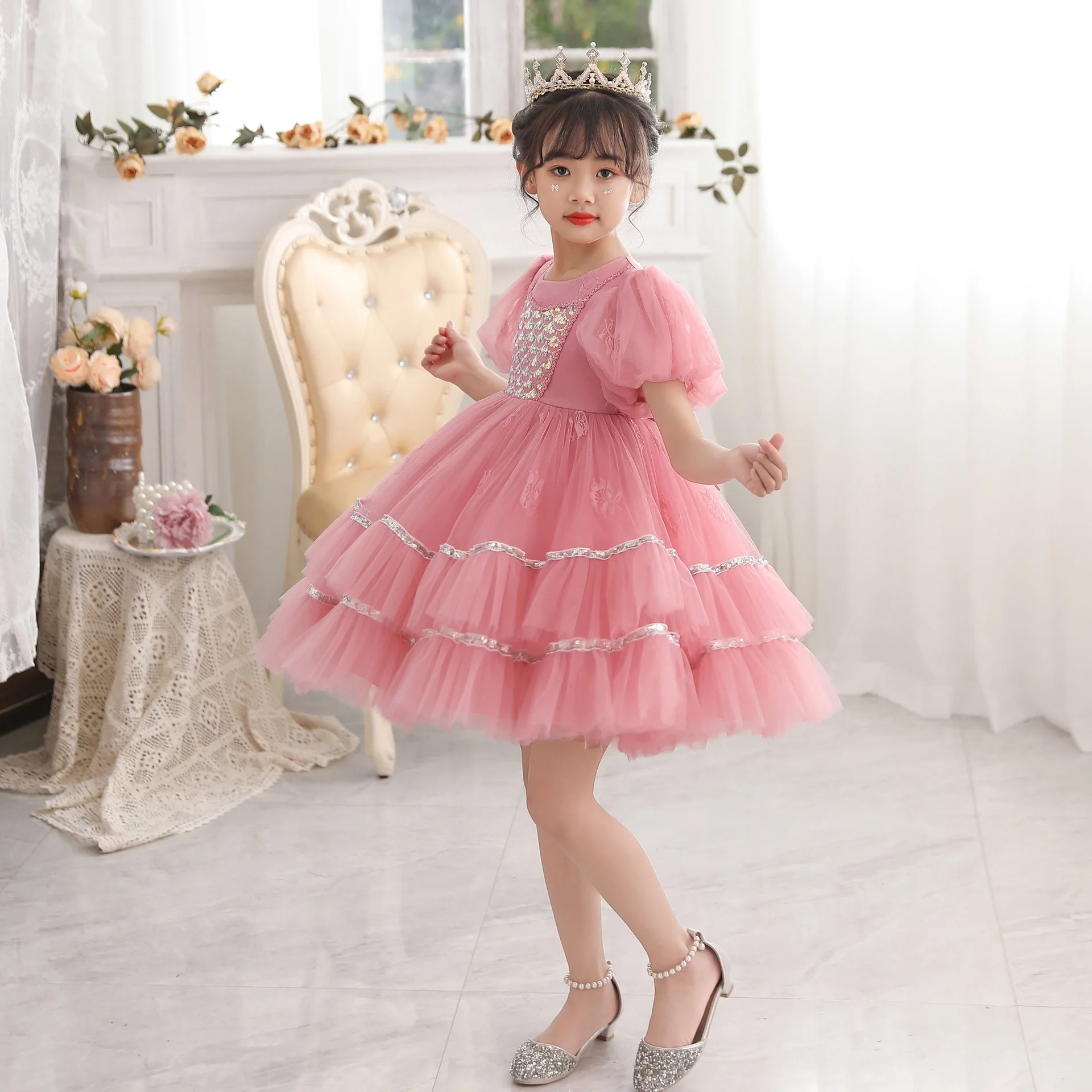 Hot Sale Vietnam Pink Boutique Girl Clothing Baby Girl Party Dress Children  Frocks Designs Lovely Cartoon Princess Dresses