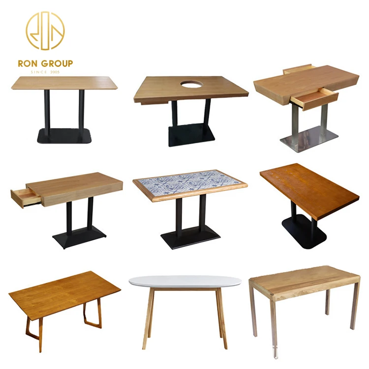 Custom square Oak Fast Food Coffee Shop Commercial Furniture Solid Metal Bistro Small Cafe Wood Wooden Hotel Restaurant Table