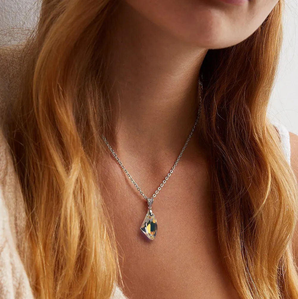 925 Sterling Silver Irregular Shape Crystal Pendant Necklace