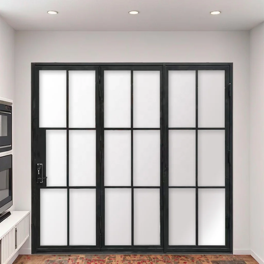 French Style Bi-Fold Iron Interior Entry Door Foldable Windproof Finish CE Certified Double Glass Steel Material 5 Year Warranty details