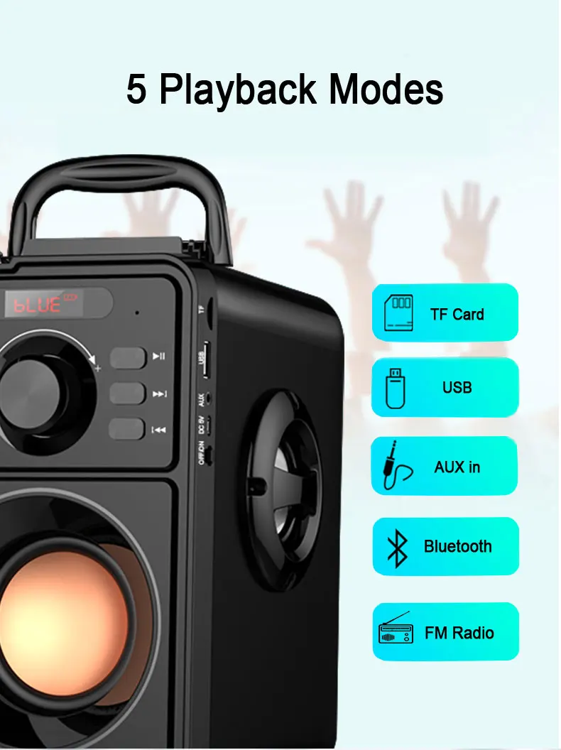Bluetooth 2.1 Place Lecteur de Musique sans Fil Haut-Parleur Portable Carte TF USB Soundbox FM Radio Regard 
