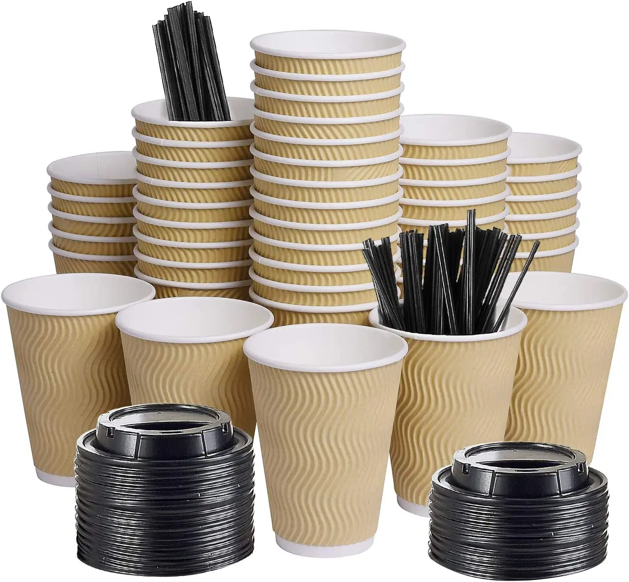 Custom Logo Printed 16 oz Kraft and Craft Paper Disposable Paper  Ripple Wall Coffee Cups for Tea and Beverage Packaging