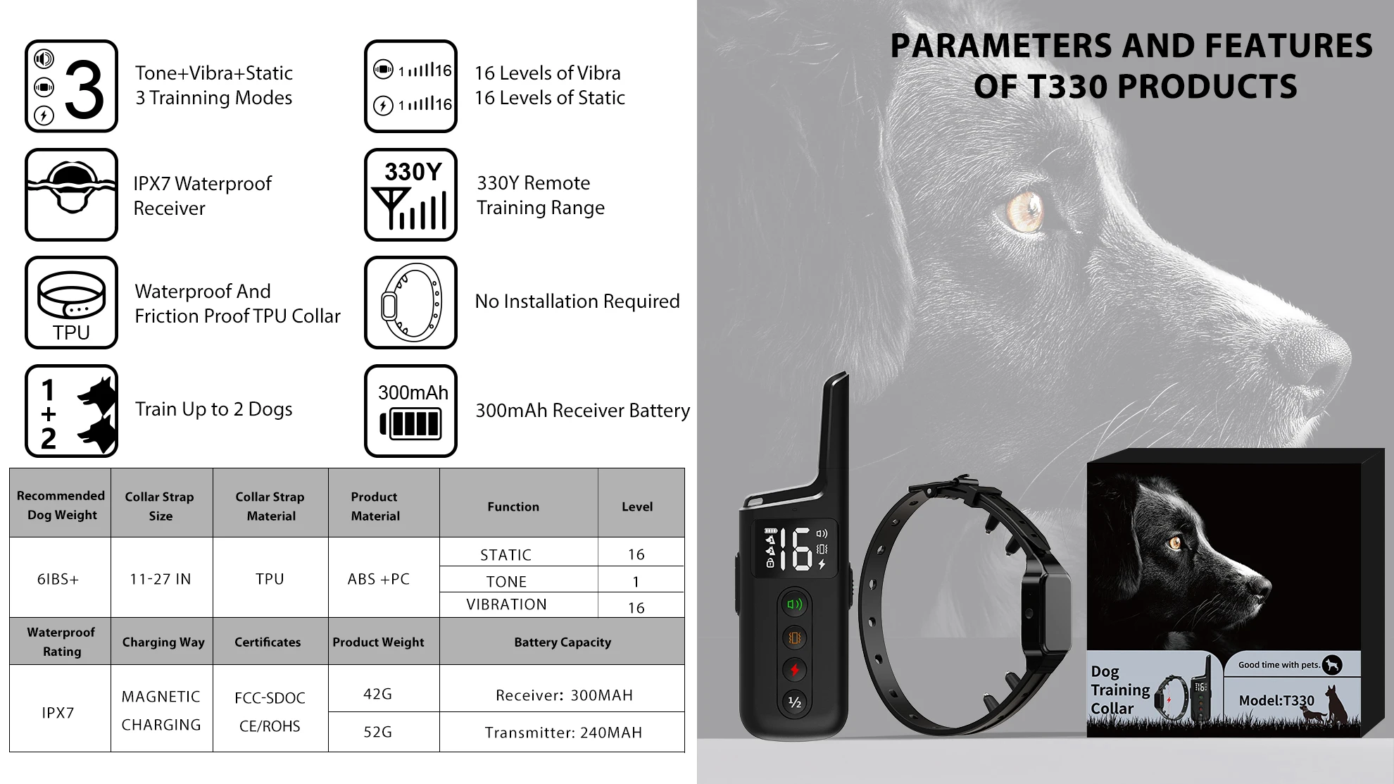 2 Dogs Shock Collar For Large Dog With Remote 1000ft 3 Training Modes