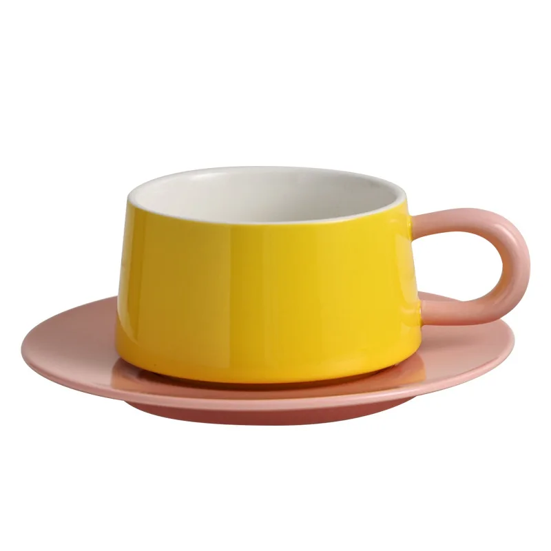 wholesale New colorful ceramic cup and saucers bone china coffee cup mugs tea cup for gift red yellow blue