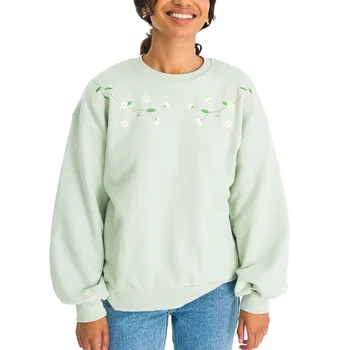 Custom Women's Crew Neck Sweatshirt With Floral Embroidery Pattern for Autumn Winter Casual Fashion Pullover Top