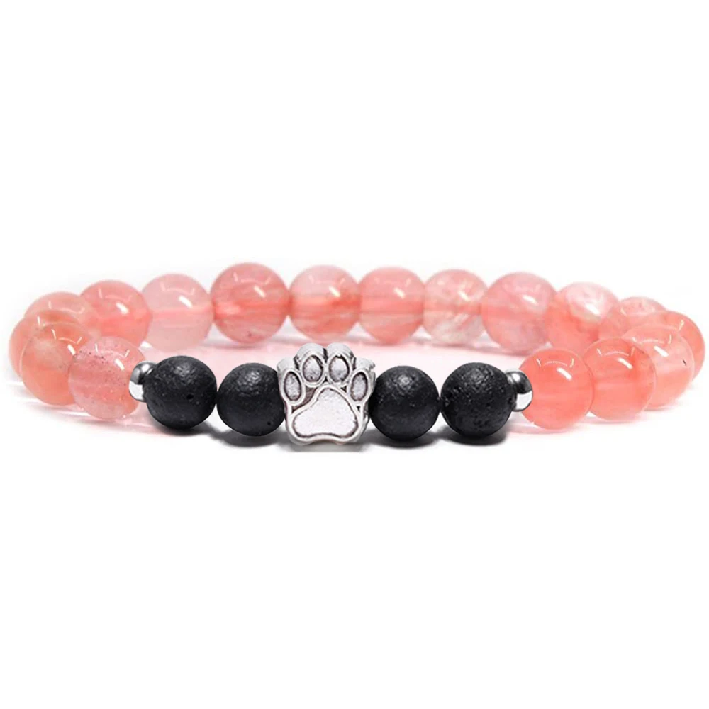 SIVITE Lava Rock Beaded Bracelet - Essential Oil Diffuser With Dog Paw Charm Pet Memorial