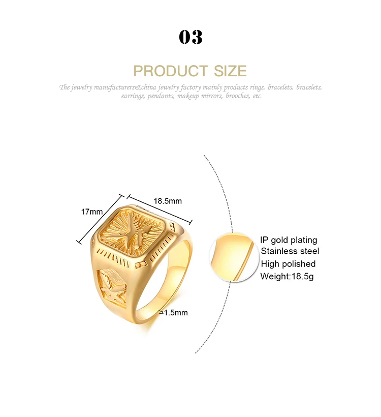 Foshan factory European and American style eagle pattern design stainless steel gold ring wholesale RC-436G