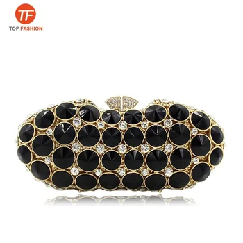 China Factory Wholesales Crystal Rhinestone Clutch Bag for Formal Party Black Diamond Minaudere Women Evening Bag