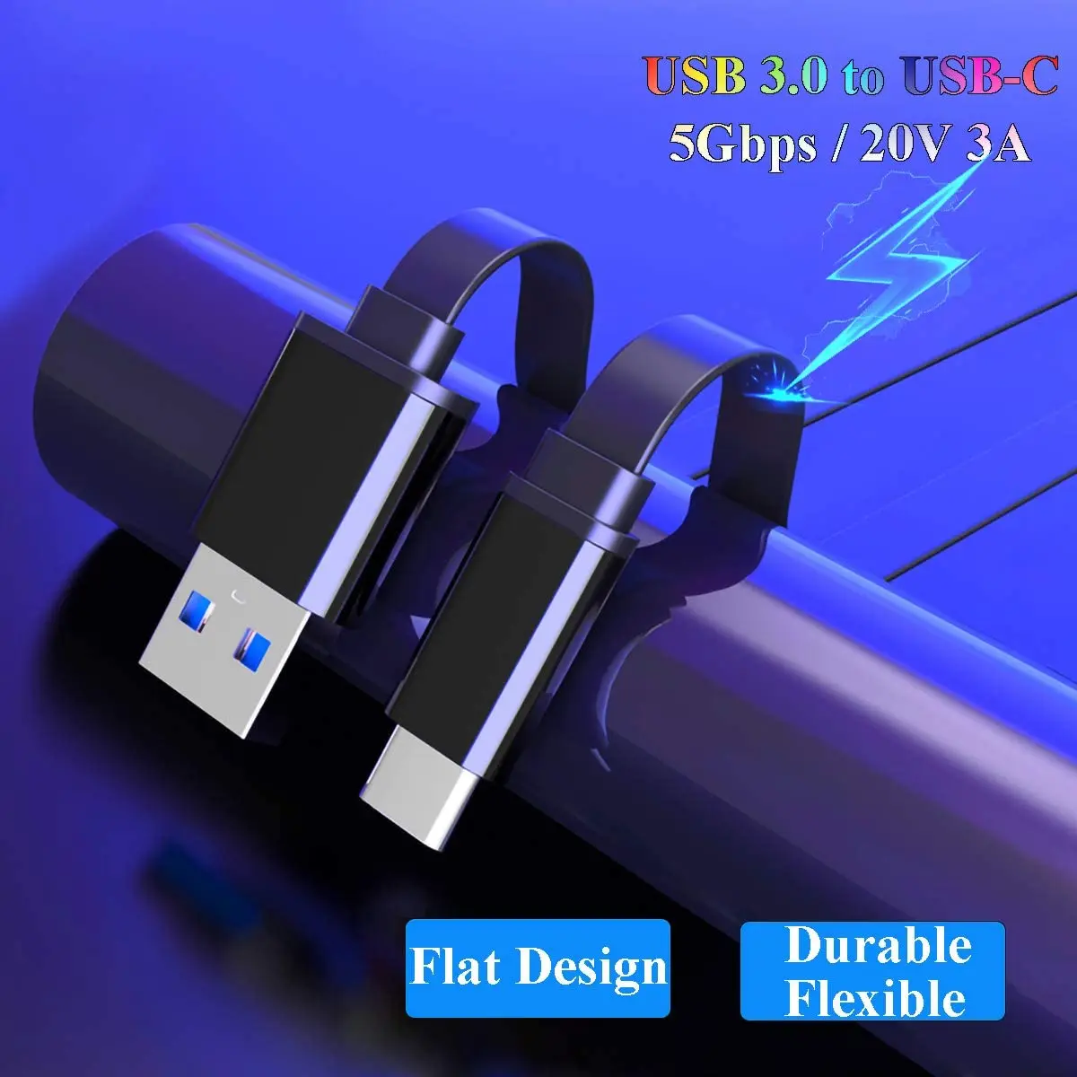 Usbc To Usba 3.0 Cable 3ft Flat Type C Fast Charger Cord Compatible