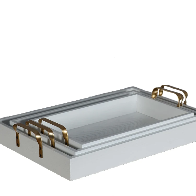 white wooden serving tray with handles