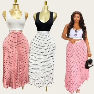 Boutique Wholesale Classic Fashion Pleated Polka Dot Midi Skirt French Sweet Versatile High-Waisted A-Line Midi Pleated Skirt