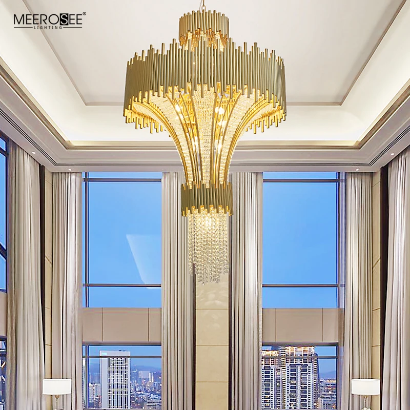 Meerosee Crystal Lamp in Grand Luxury Hotel Hall Lobby Chandelier Modern Uplight Glass Chandelier Lamp MD86802