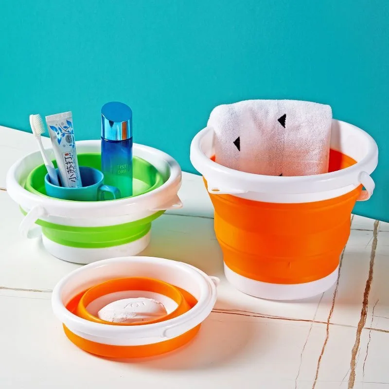 Multifunctional Collapsible Bucket Portable Car Wash Fishing Plastic Bucket with Lid Housekeeping Cleaning