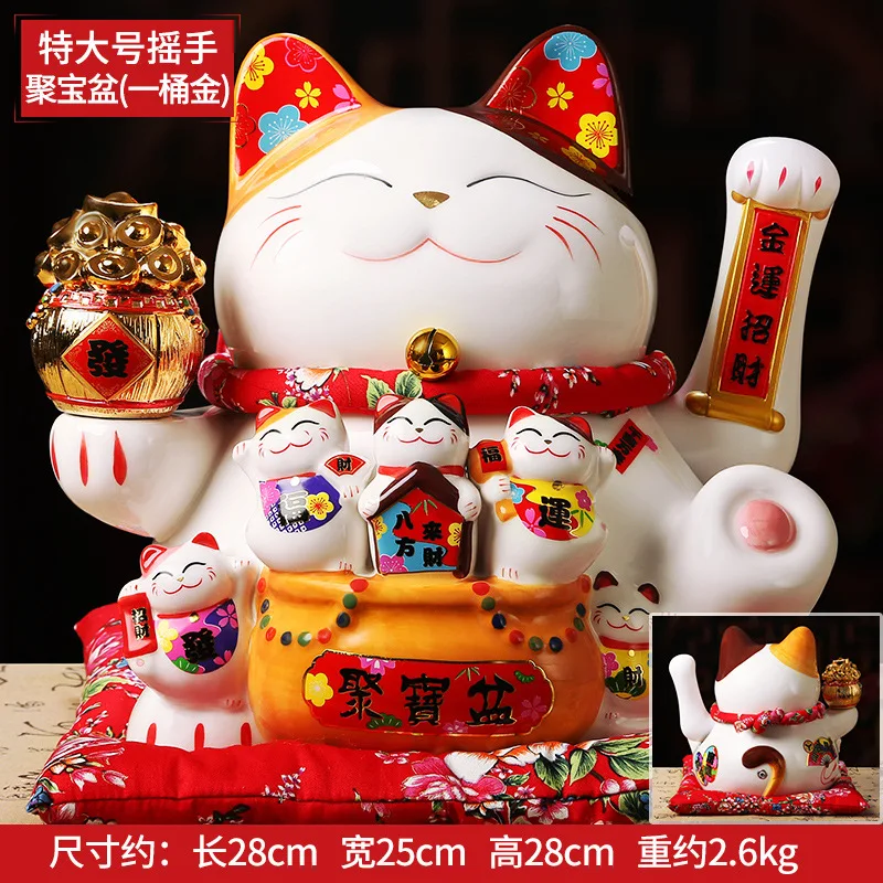 Gatto della fortuna - Gatto cinese - Porcellana 25 cm bianco