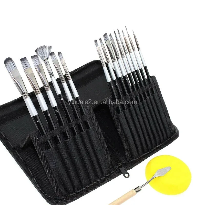 Oem Paint Brush Travel Case Art Paint Brush Set With Nylon Hair Wood
