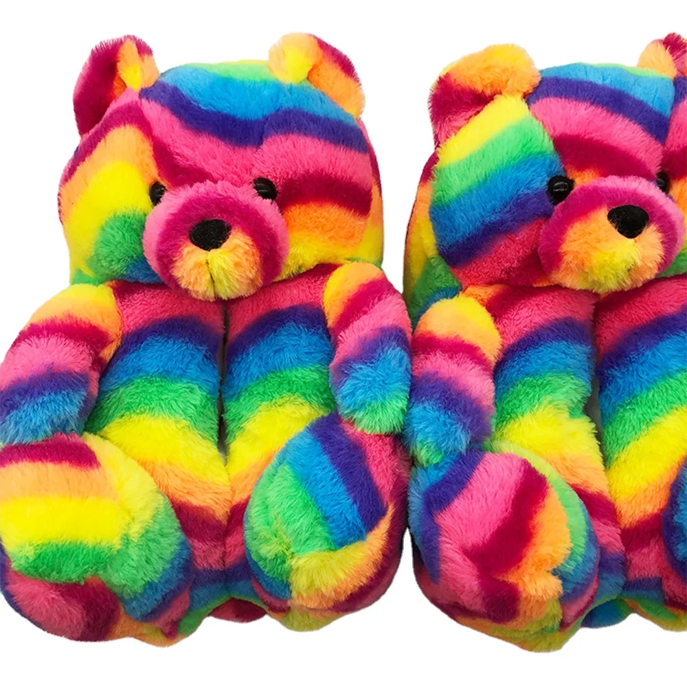 Новинка 2021, лидер продаж, тапочки, мягкие удобные цветные пушистые тапочки плюшевый мишка