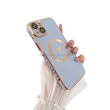 Luxury Electroplating Chrome Heart Cell Phone Case for iPhone 14 15 16 Pro Max Protective Lens Cover for iPhone 13 12 11