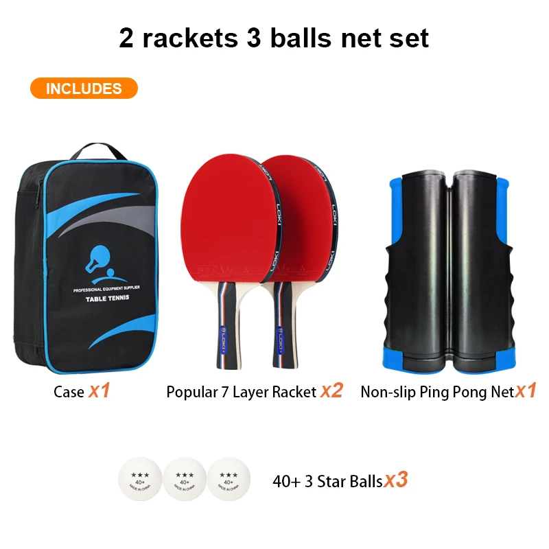 Loki Factory Supply Table Tennis Net and Paddle Set  Premium Ping Pong Set Portable Table Tennis Racket Set