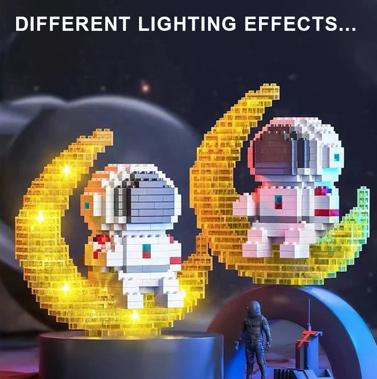 Moon Spaceman Action Figure Toys Diy Mini Bricks Lighting Astronaut ...