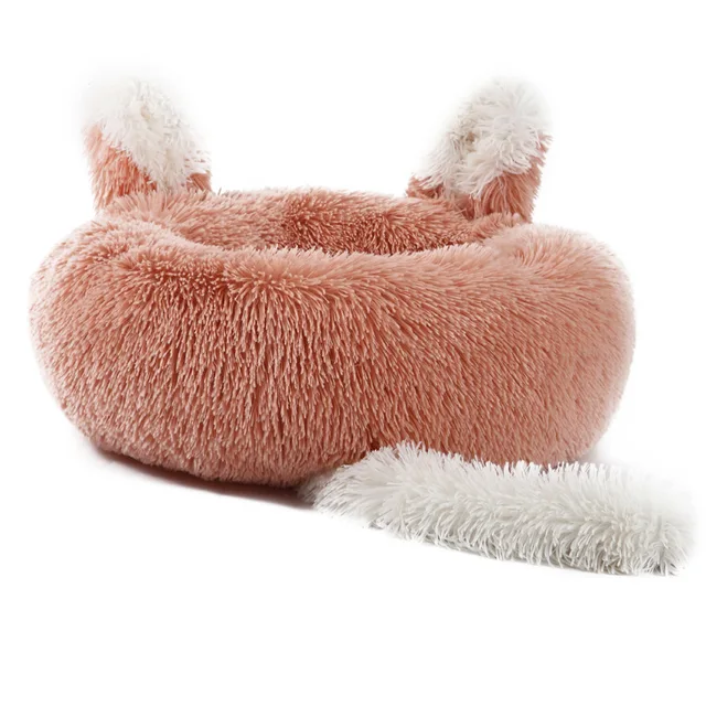 Hot Selling  Customized Adorable Fluffy Cat Cave Bed Comfortable Cat Plush Bed for Small Animals