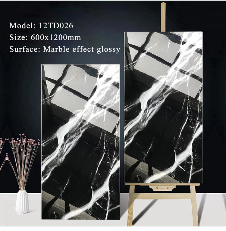 Discount Glossy Glazed Polished 60x120 Porcelain Tile Black And Gold