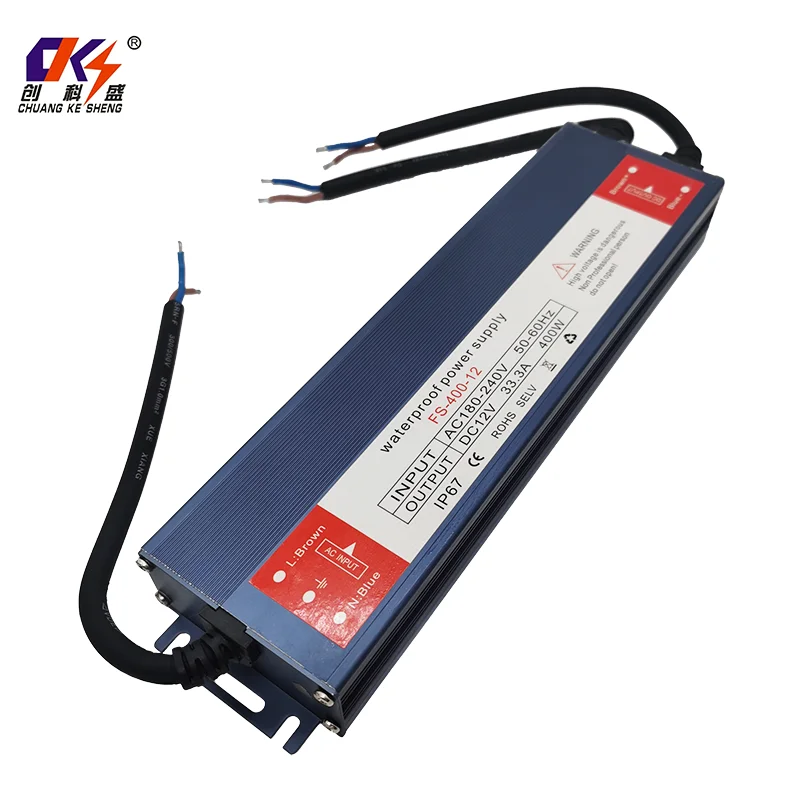 Chuangkesheng High Efficiency 400W 12V 33.3A  IP67 Waterproof Power Supply Transformer for LED Strip Light CCTV Camera