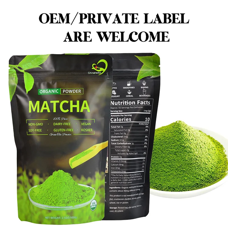 Chinaherbs Private Label 100% Pure Ceremonial Grade Matcha Powder Green Tea Plants Wholesale Natural Energy L-Theanine Macha Tea