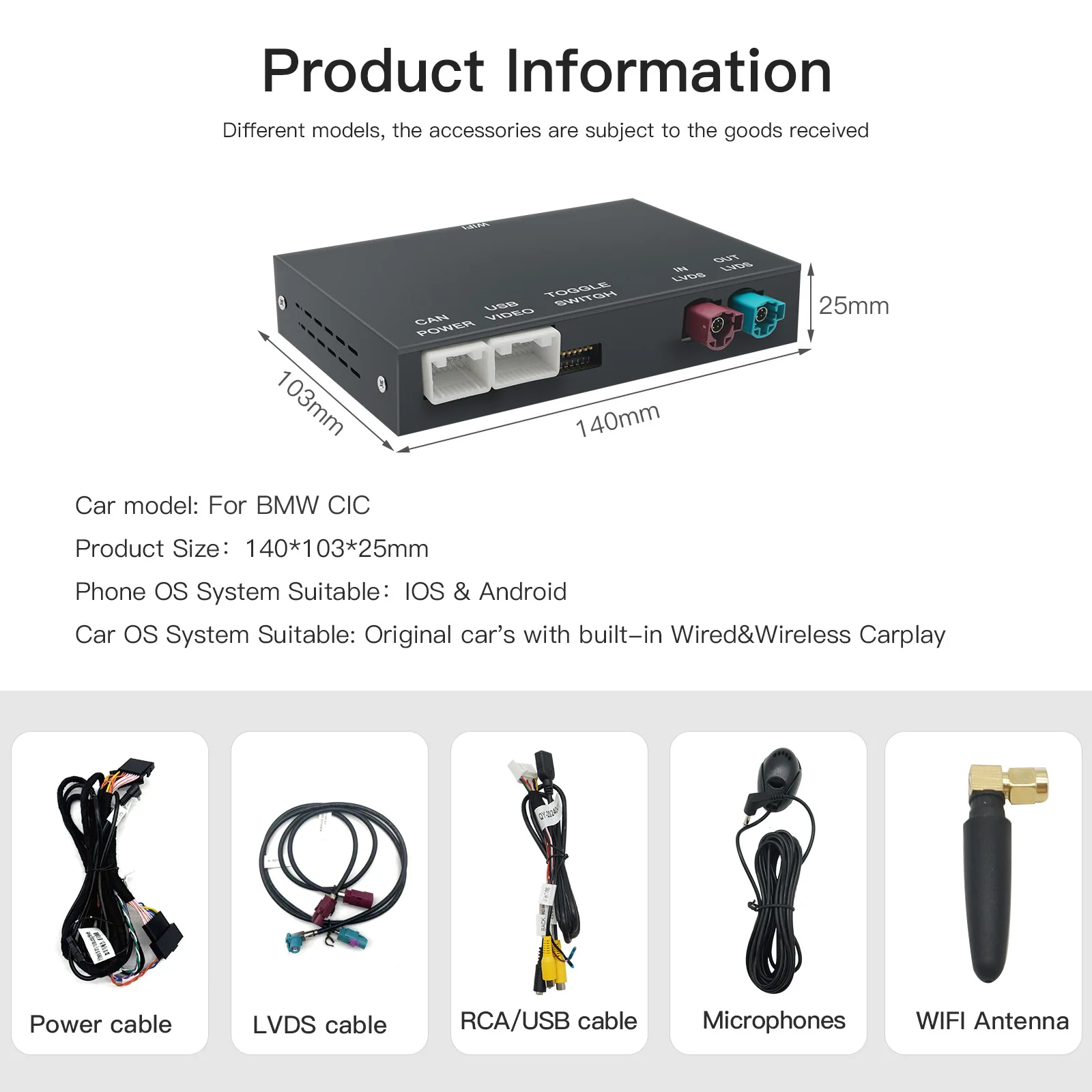Autoabc Wireless Apple Carplay Multimedia Video Interface Android Auto for Bmw F30 F10 NBT/CIC F01 F02 F15 F20 F35 F31 F32