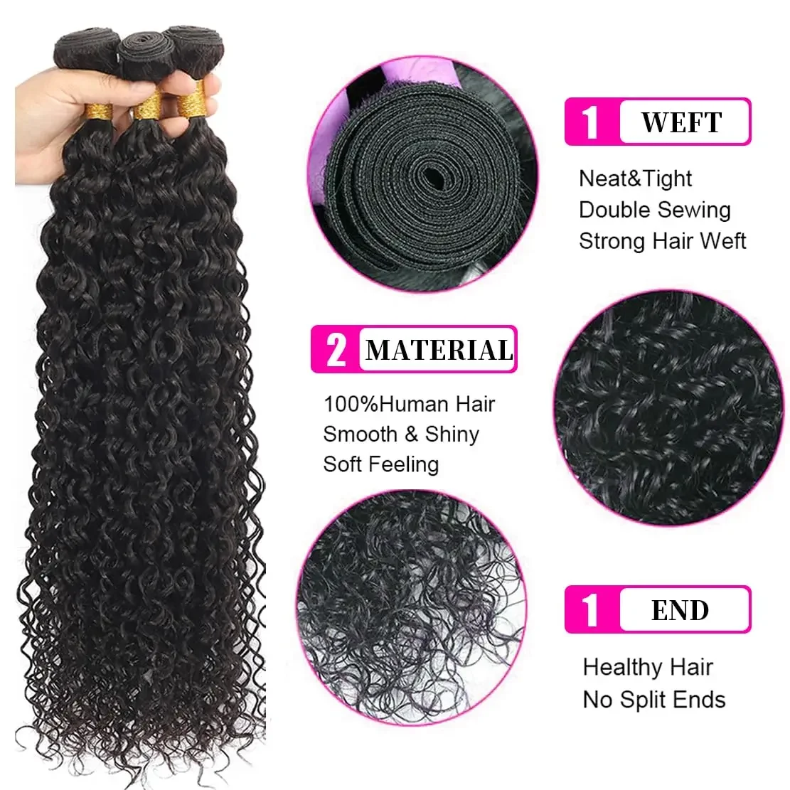 Pacotes de cabelo humano ondulados com ondas d'água, extensões brasileiras, ondulados e molhados_voghion.com