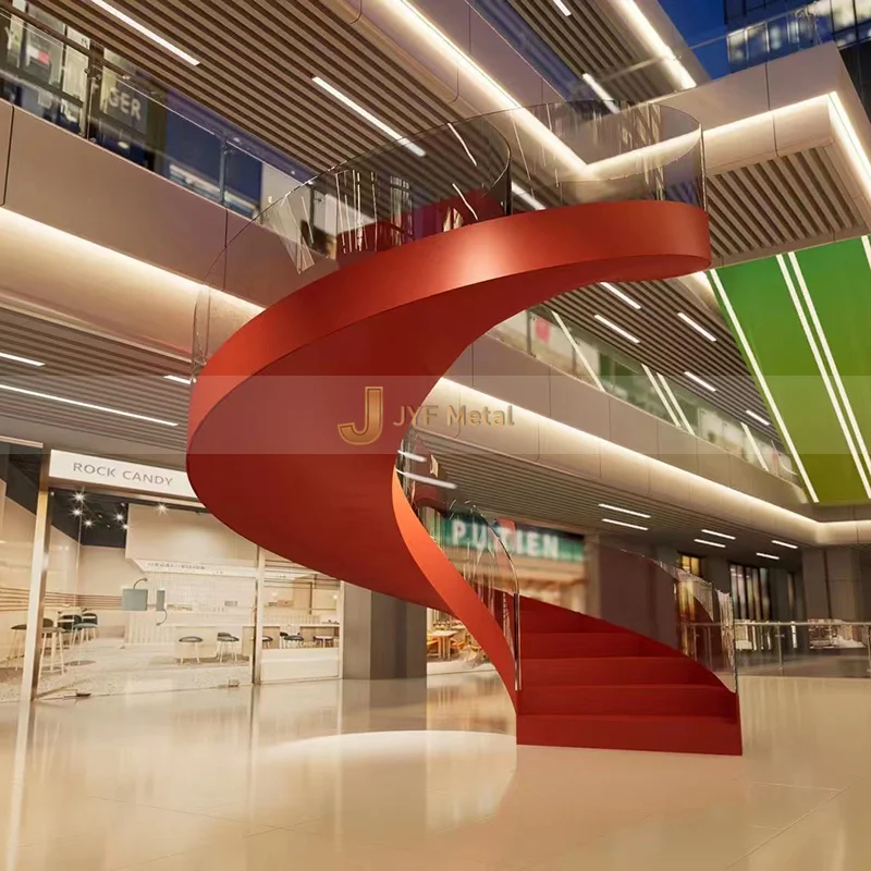 C60 Customization Steel Curve Staircase Stairs Stainless Steel With Glass Modern Indoor Villa/Hotel Wooden Stairs