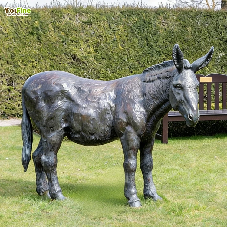 ブロンズ製ロバ像、実物大の屋外庭園彫刻、農場の動物像、庭の芸術品