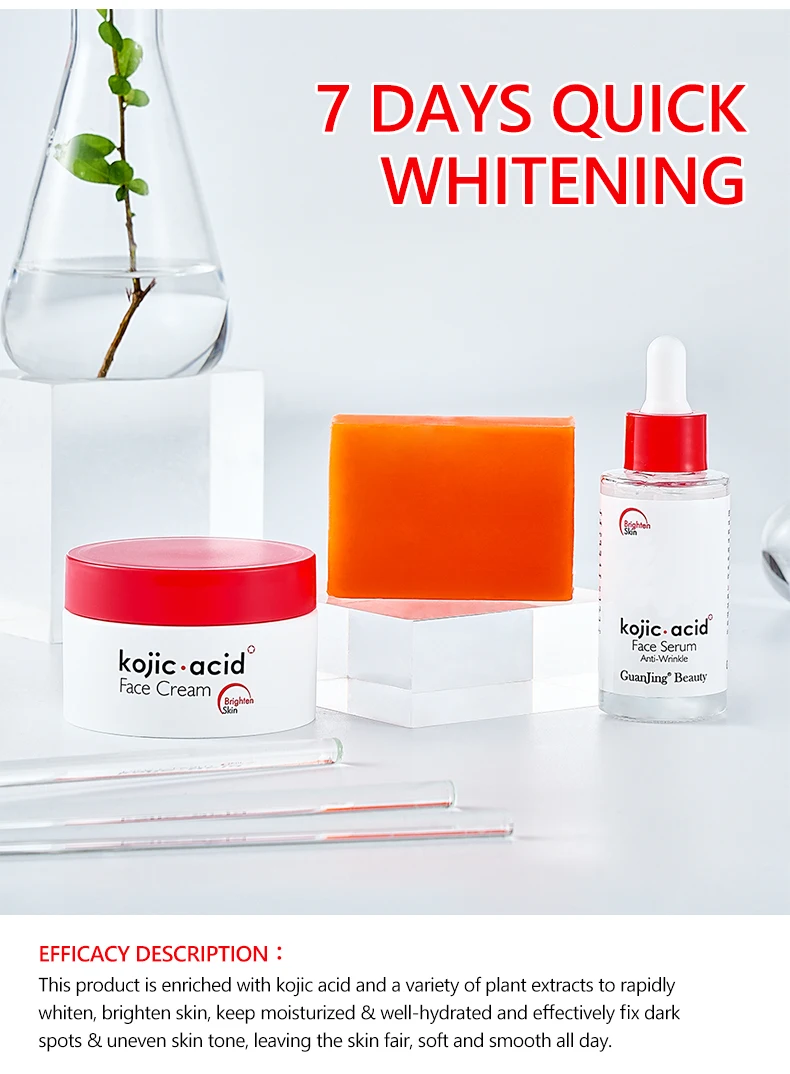 Guanjing Quickly Whitening Kojic Acid Skin Care Set 3pc For Whitening Brightening Anti Aging Facial Products Skin Care Set