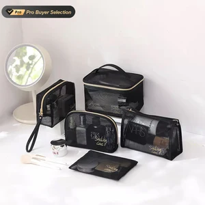 KALANTA Wholesale Nylon Net Shopping Cosmetic Wash Storage Purse Neceser Maquillaje Clutch Pouch Corduroy 5 Piece Set Makeup Bag