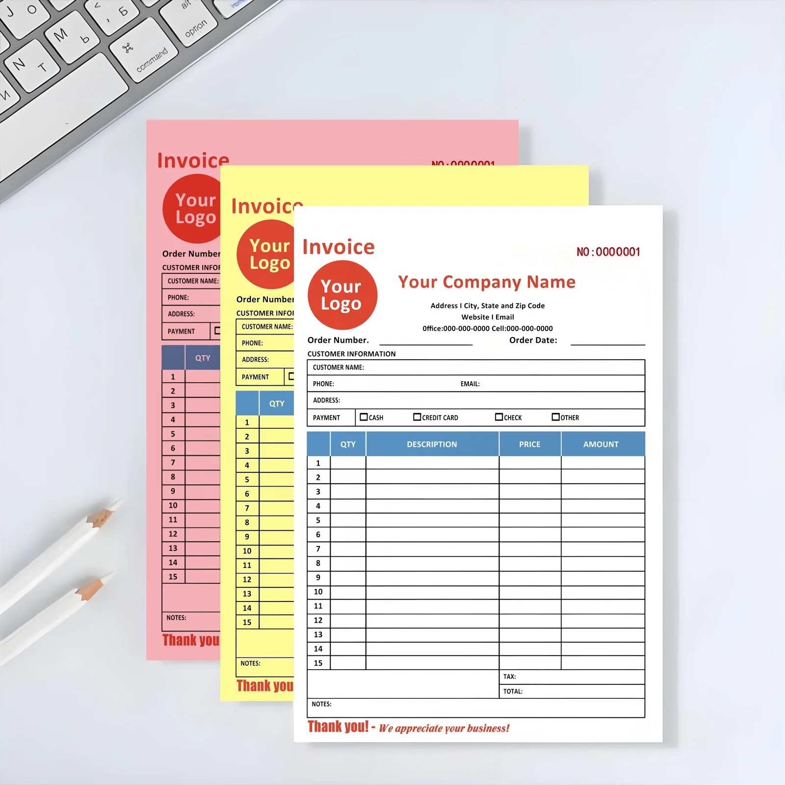Custom Logo Purchase Order Form 2 Part A5 Carbonless Copies 8.3x5.5 Inch Invoice Book Carbonless Paper Cardboard Receipt Book