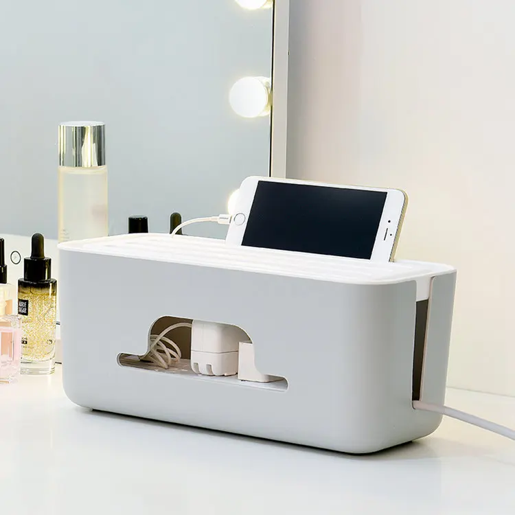 Square Plastic Office Organizer Power Cord Storage Box for Power Strip Wire Junction Router Cable Finishing Socket Storage