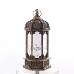 Рождественские взрывчатые Рамадан, ретро светящиеся шестигранные стеклянные ветрозащитные фонарики, настольное украшение, сцена, Оформление, украшение, подарок